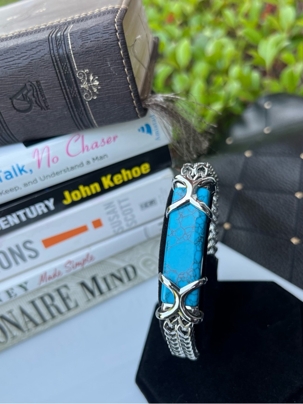 Turquoise Stainless Steel Link Bracelet